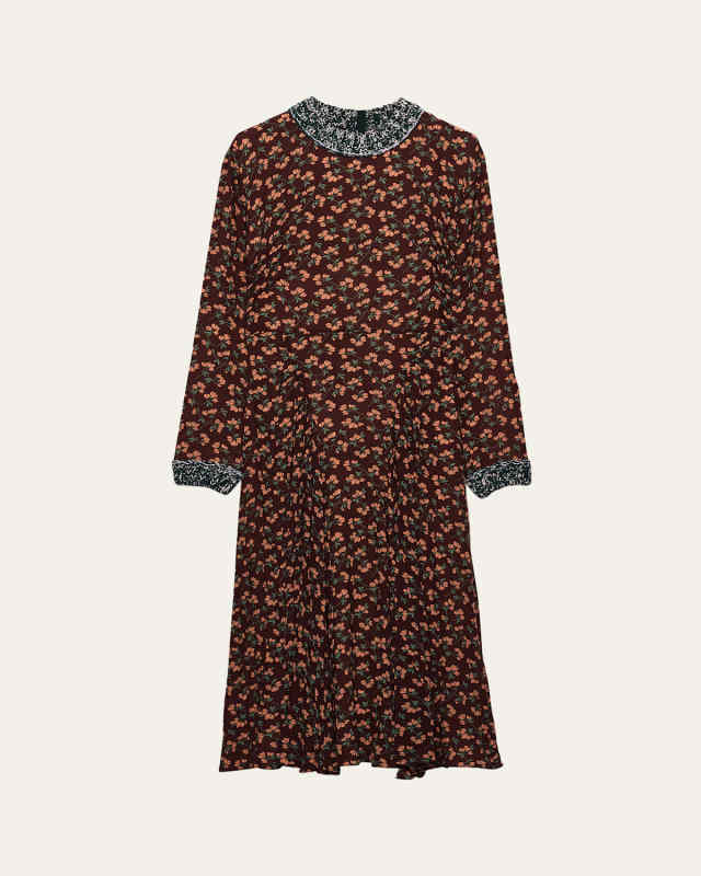 Floral-Print Silk Georgette Long-Sleeve Midi Dress